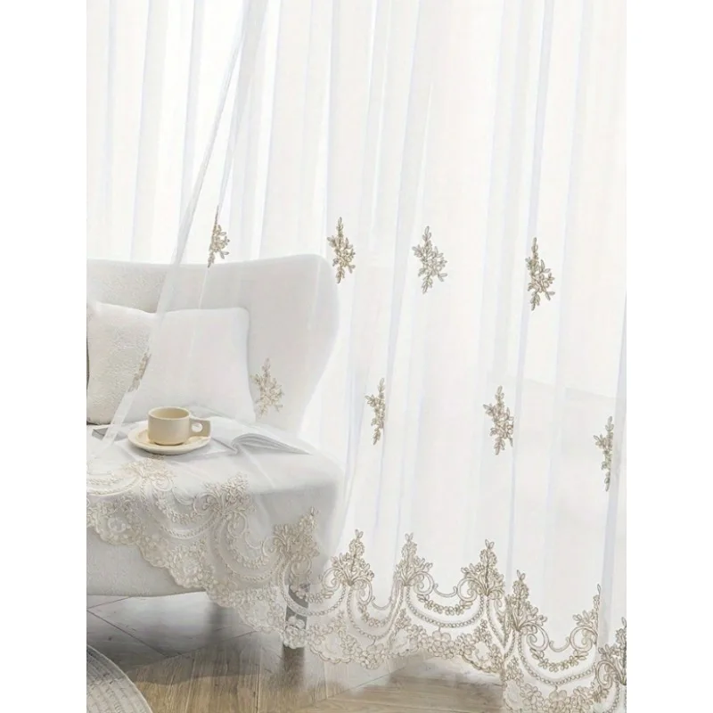 European Style Lace Embroidery Semi-transparent White Gauze Curtains Living Room Bedroom Balcony Curtains