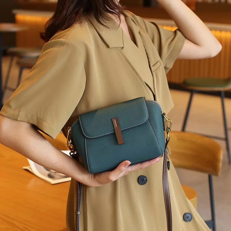 

Top Layer Cowhide Small Shell Bag Women's Messenger Fashionable Purse Lady Shoulder Bag Genuine Leather Solid Phone Bag Soft