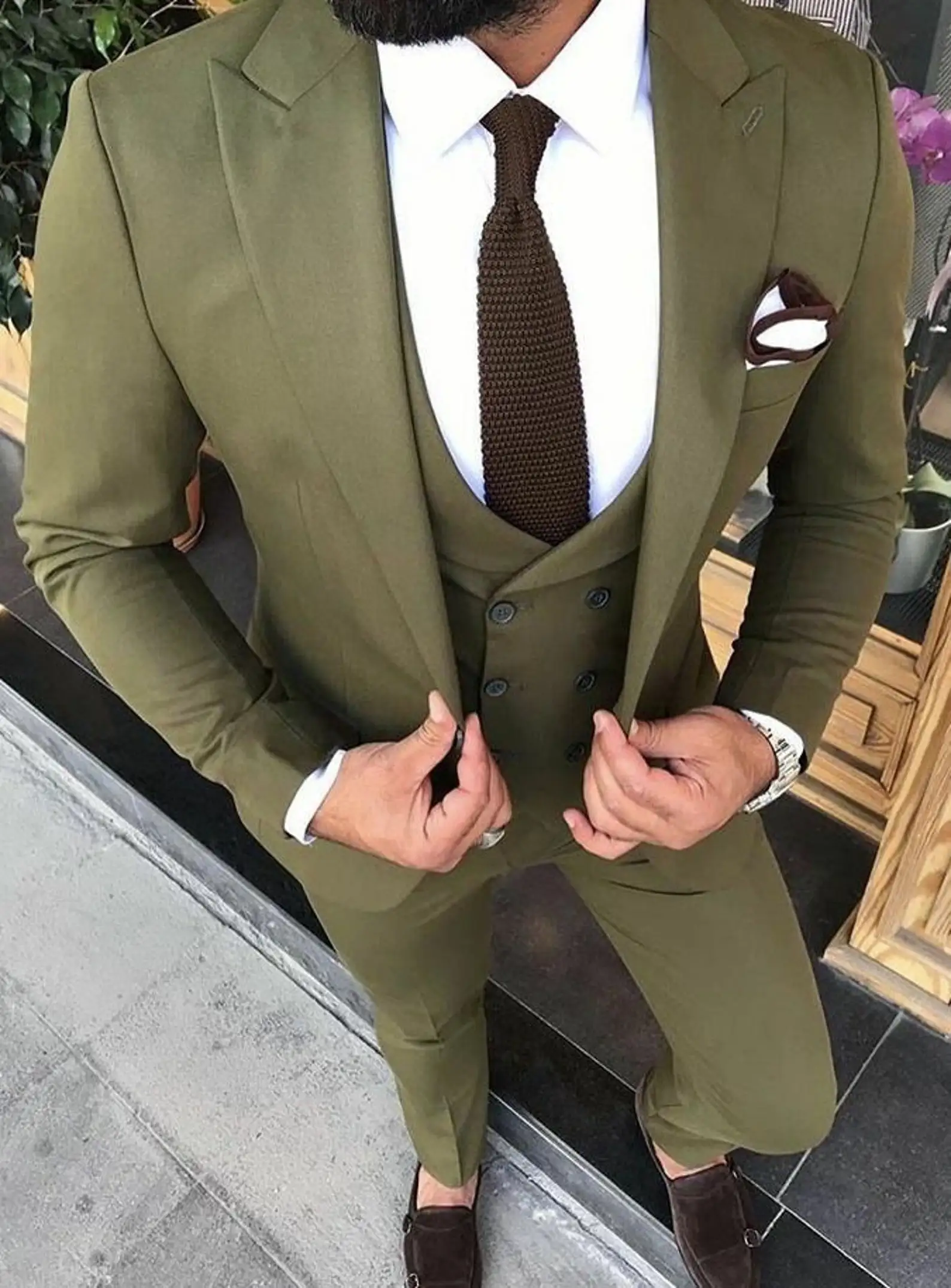 Casual Men's Suits Wedding Prom Party Wear Peak Lapel Design Male Blazer Sets Three Pieces (Jacket+Pants+Vest) Trajes De Hombre