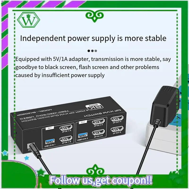 

Надежный KVM-переключатель 8K DP для 2 компьютеров КВМ-переключатель USB 3.0 2 в 2, выхода и 4 порта USB 3.0 для монитора мыши, клавиатуры, простая установка