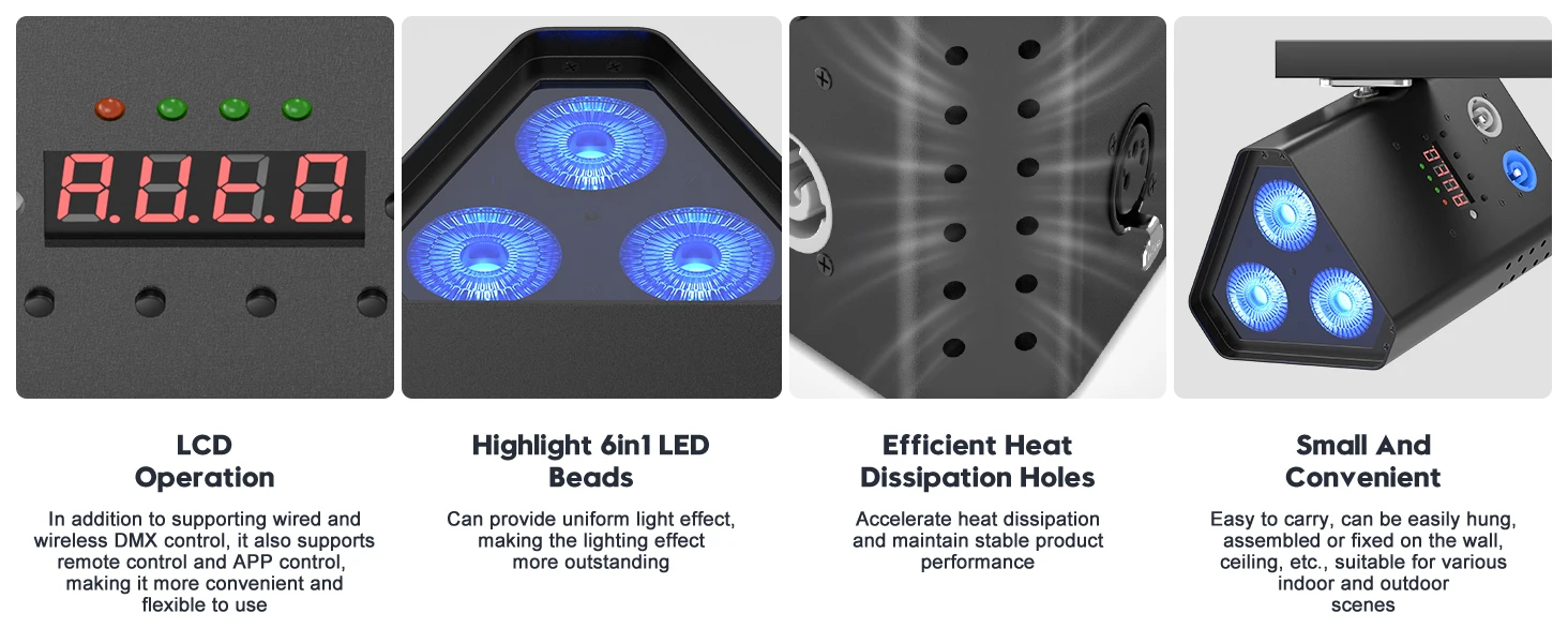 U'King 4PCS 3x20W LED Par Licht RGBWA + UV 6IN1 Eingebaute Batterie Bühne Licht Drahtlose DMX APP Steuerung für Party Hochzeit Leuchten – Detail 4