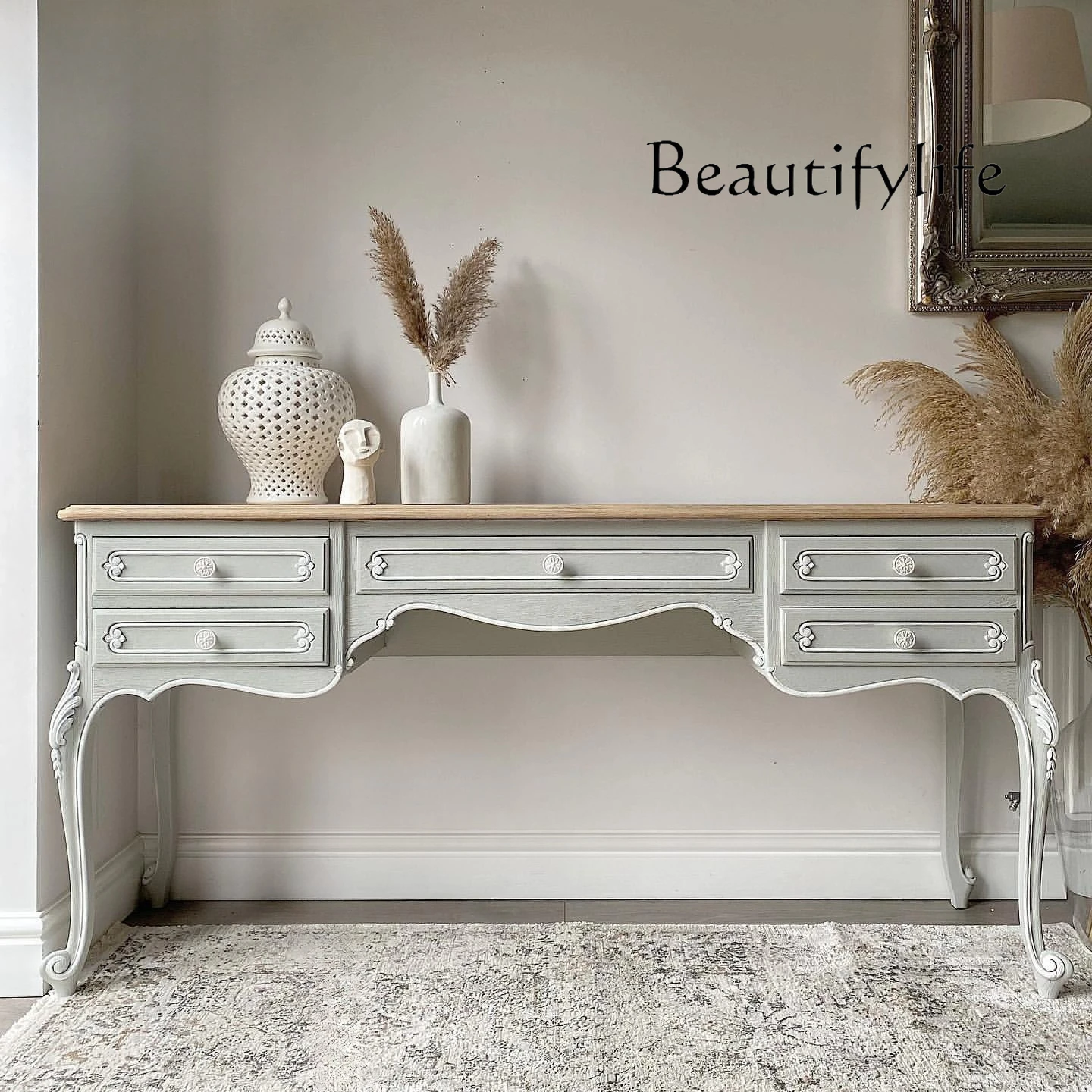 

French retro solid wood old desk American modern simple bedroom writing table furniture can be customized