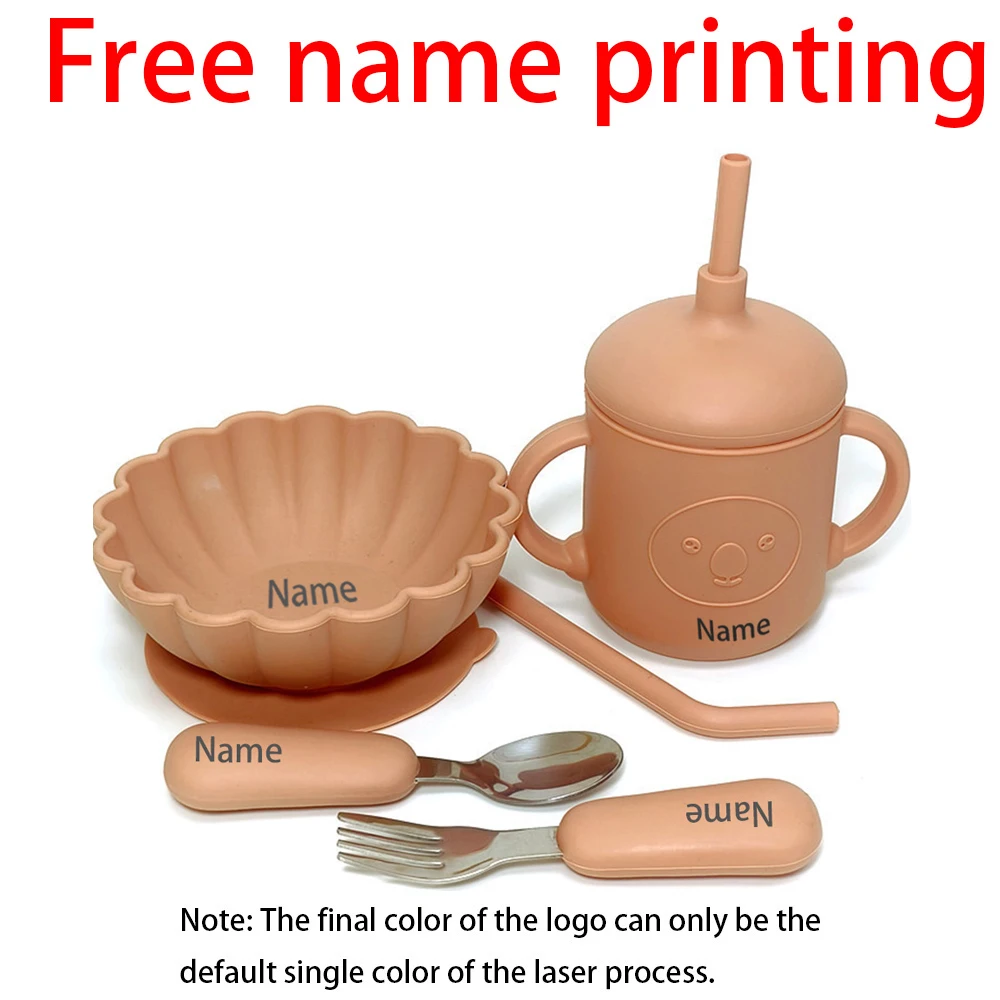 

Free Name Printing Children's Tableware 4PCS Silicone Material More Thoughtful and Unique Personalized Gifts for Boys and Girls