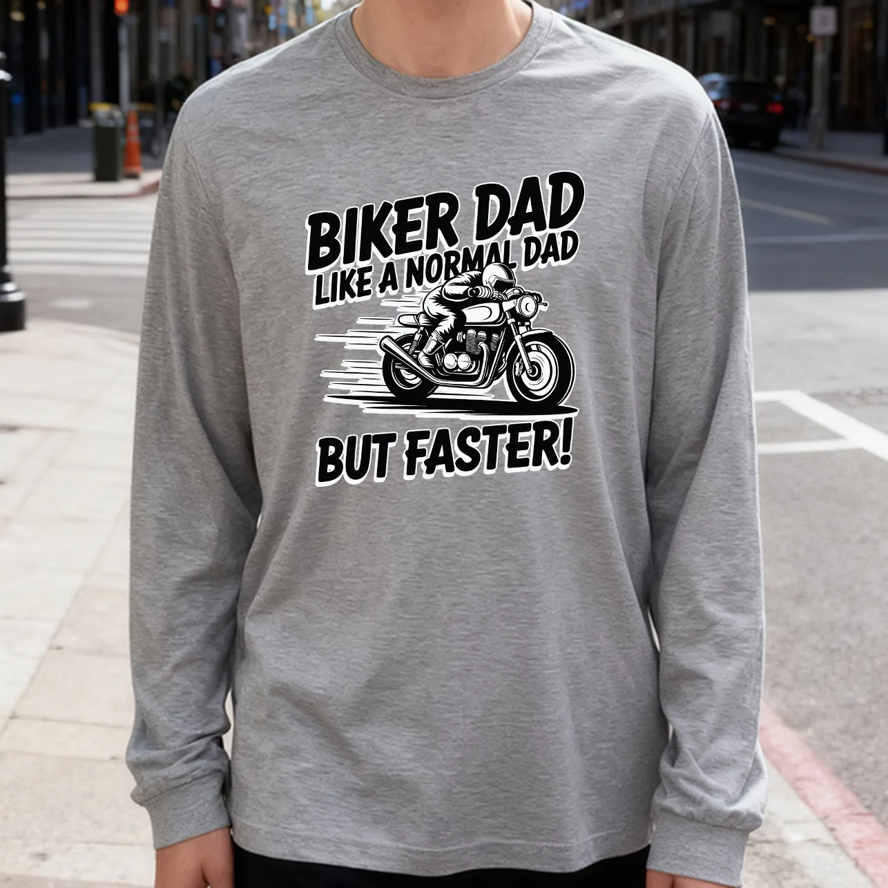 Biker Dad Like a Normal Dad but Faster Men's Long Sleeve Tee 100% Cotton 180g Crew Neck Casual Daily Style Soft and Breathable