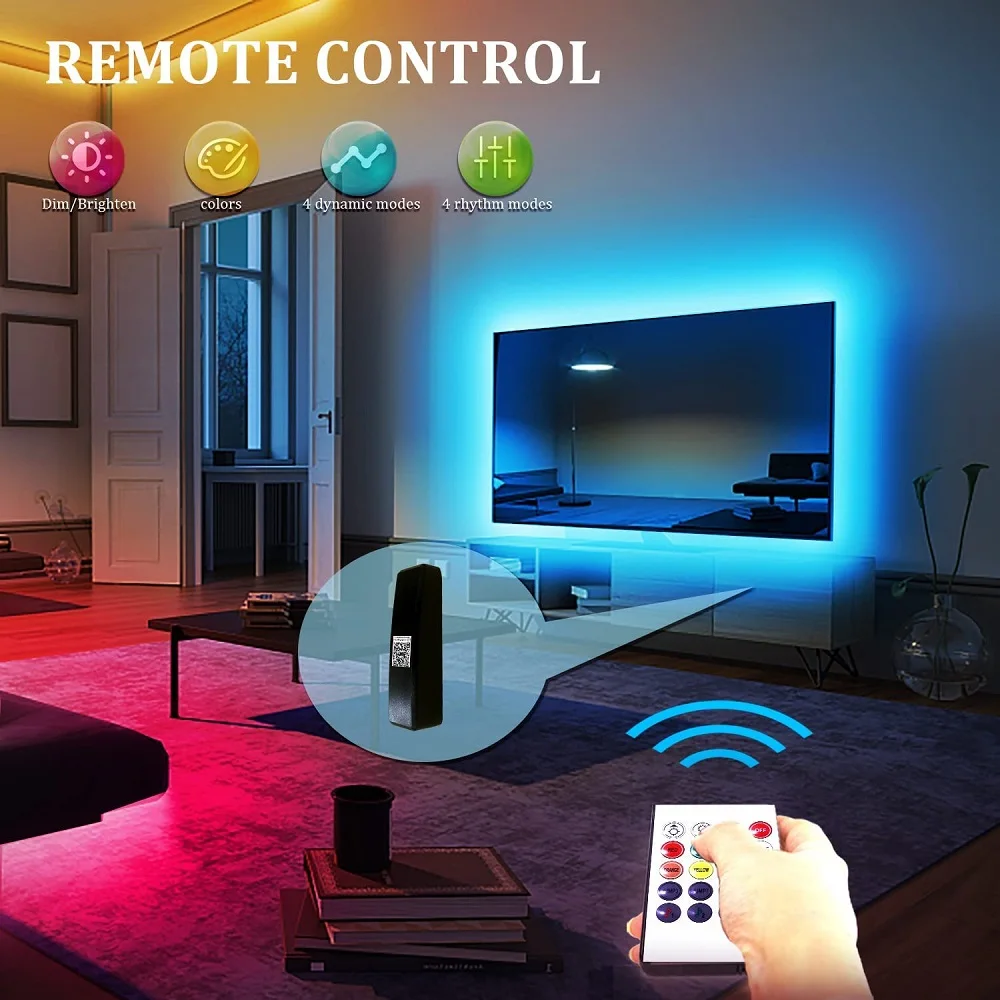 LED Strip Light Luces, RGB 5050, Controle Bluetooth, 5V, USB, Luzes flexíveis para decoração de quarto, Fita Tira, TV Backlight, Festival