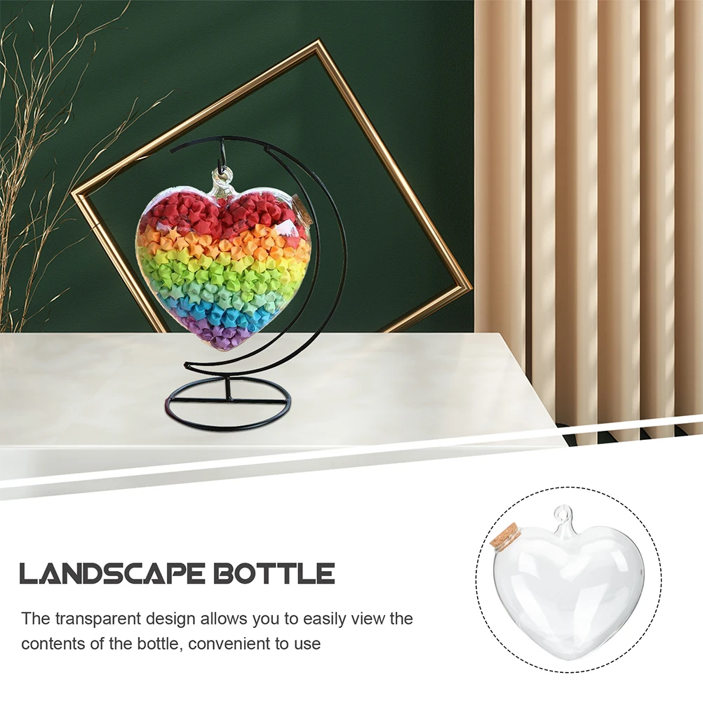 

Heart Shaped Glass Landscape Bottle Transparent Wishing Bottle with Hanging Hole Decorative Storage Container for Home Plants