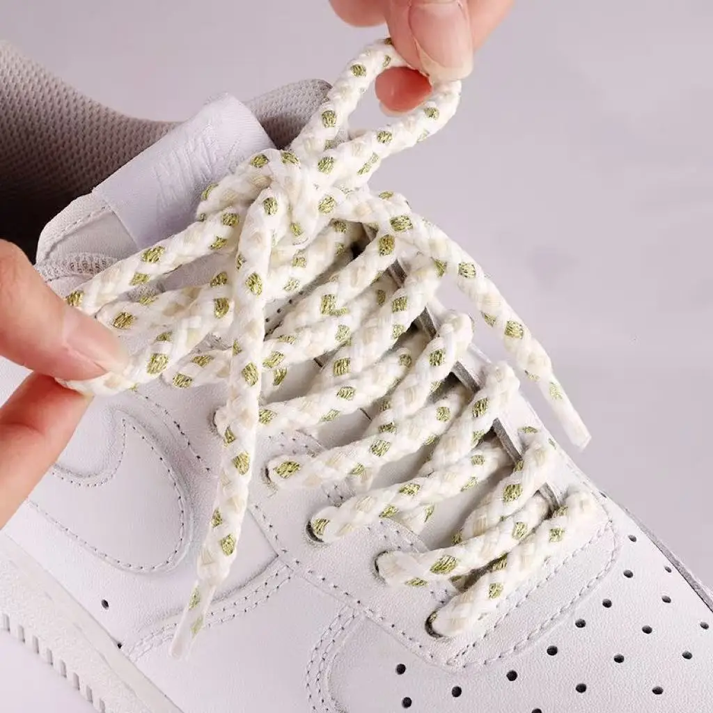 

1 pair 7mm Hemp Rope Round Shoelaces Fantasy Gold White Linen Laces For Sneakers Board Canvas Shoes 120/140/160CM Shoestrings