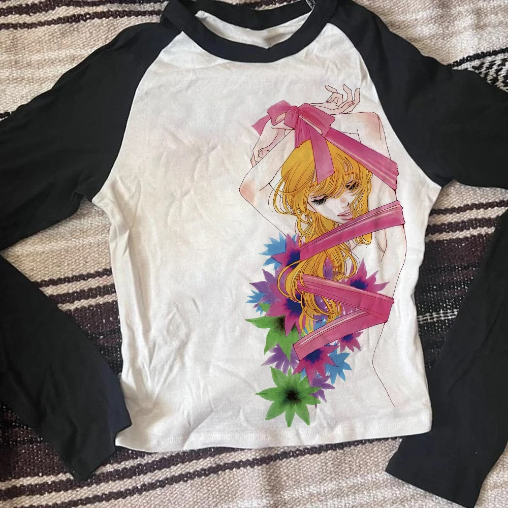 Punk aesthetic women's cartoon printed T-shirt Gothic crop top street wear Grunge baby T-shirt retro casual long sleeved Y2k clo
