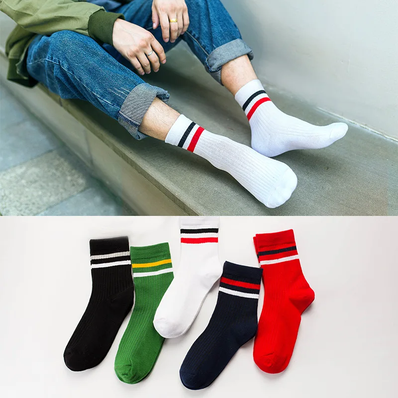 1/3 Pairs القطن الرجال الجوارب موضة جديدة عادية تنفس نشط سوكس عالية الجودة الرجال مخطط العصرية طويلة جورب Meias الاتحاد الأوروبي 39-44