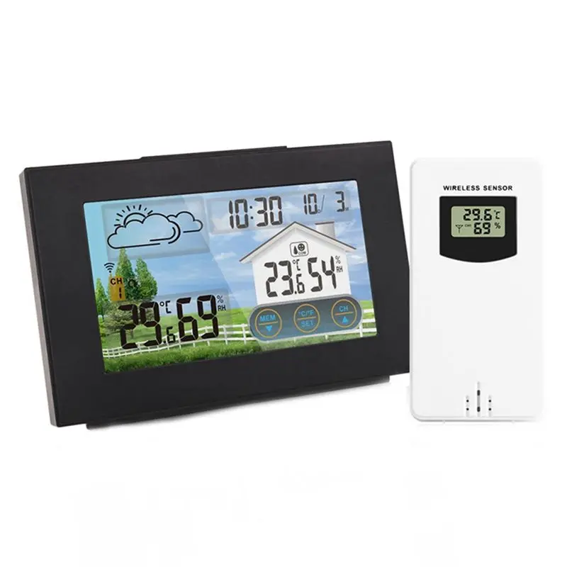 1 Apr.With Sensor Color Touch Screen Alarm Clock Wireless Weather Station Forecast Indoor Outdoor Thermometer Hygrometer