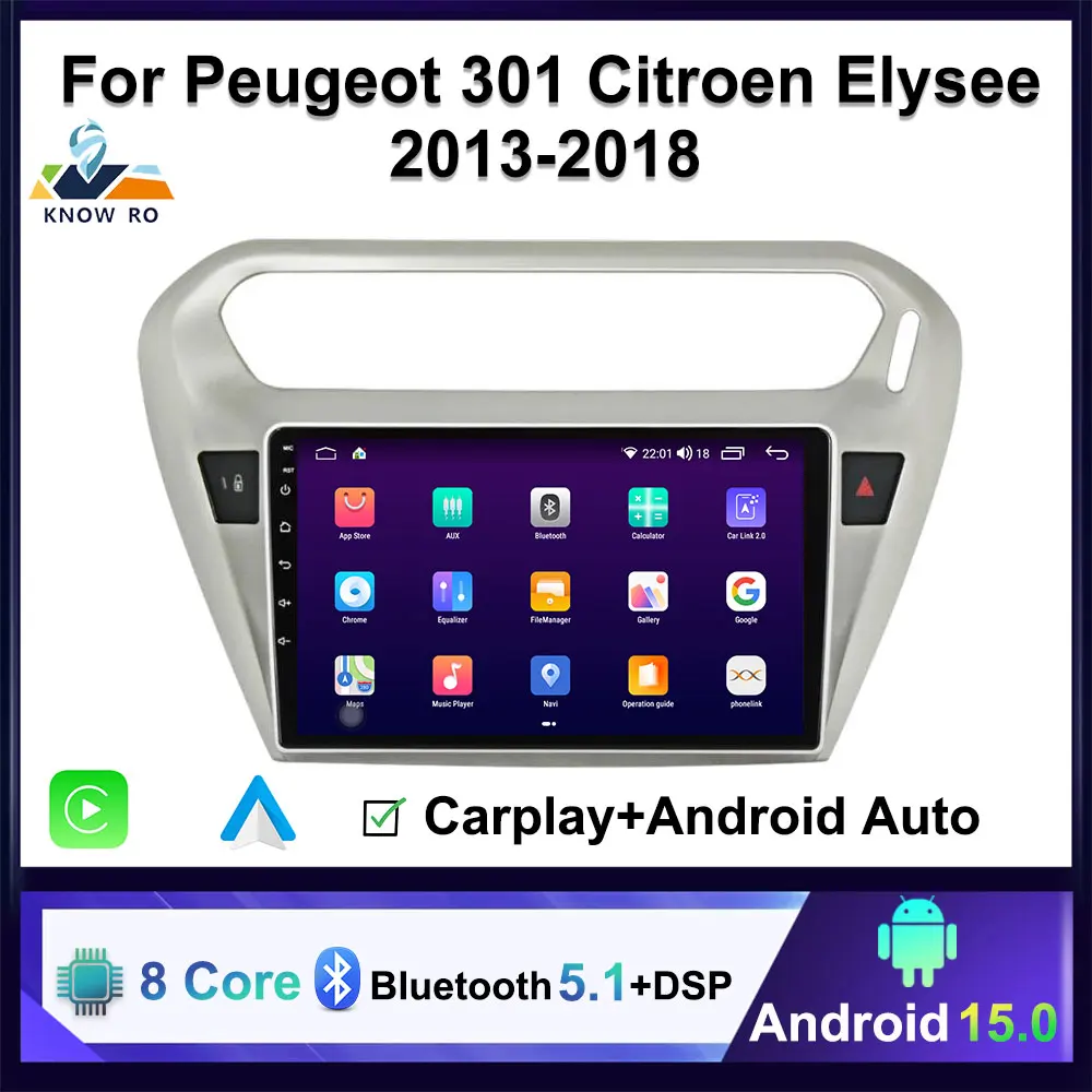 

KNOWRO 2 DIN Android 15 беспроводной Carplay и Android Auto Mirror Link автомобильное мультимедийное радио для Peugeot 301 2013-2018