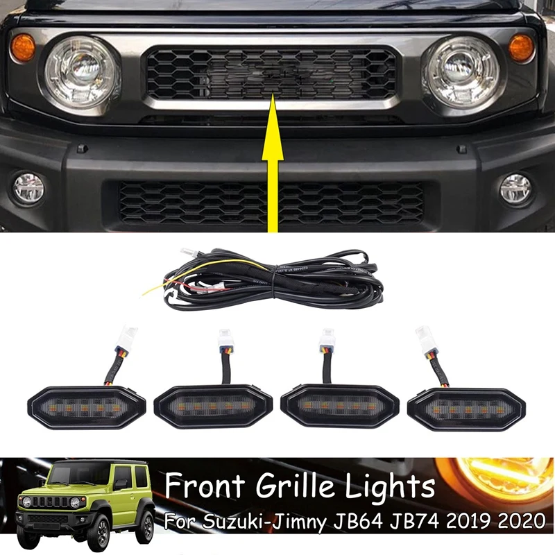 

LED Front Grille Lights White Amber Light External Grille Lamps for Suzuki Jimny JB64 JB74 2019 2020 2021 High Version