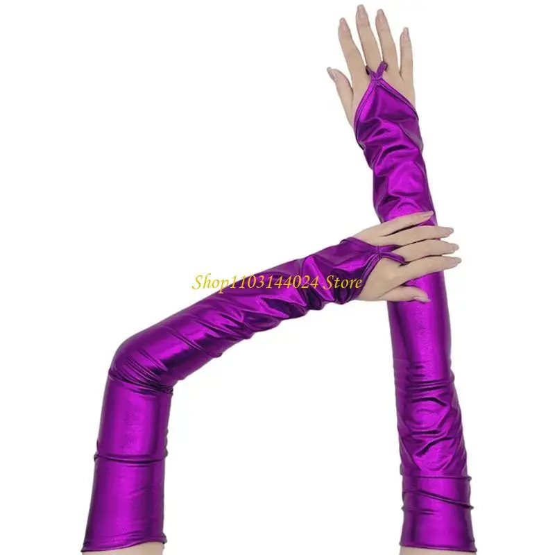 N5KE براءة اختراع قفازات جلدية طويلة للمرحلة النساء قفازات الحفلات قفازات بولي PU مساء الزي الرقص قفازات الحفلات مهرجان ملابس