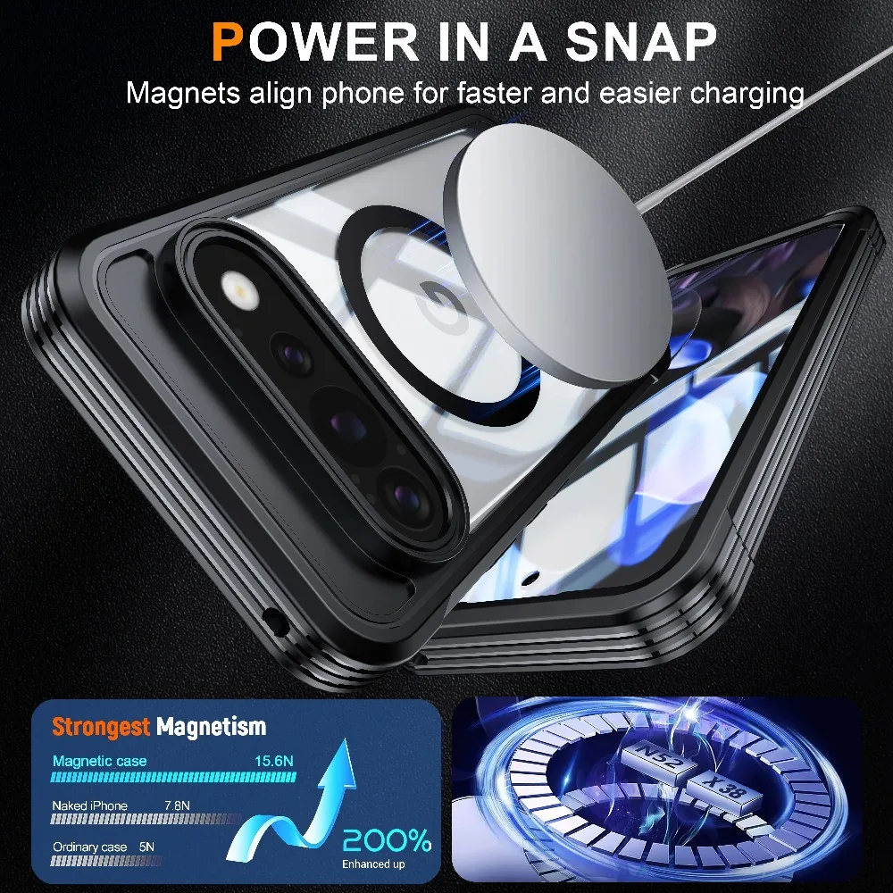 Shockproof Clear Magnetic 360° Full Body Case For Google Pixel 11 Pro XL 9 10 Pro 10A 9A Built-in Screen Protection Front Cover view 6