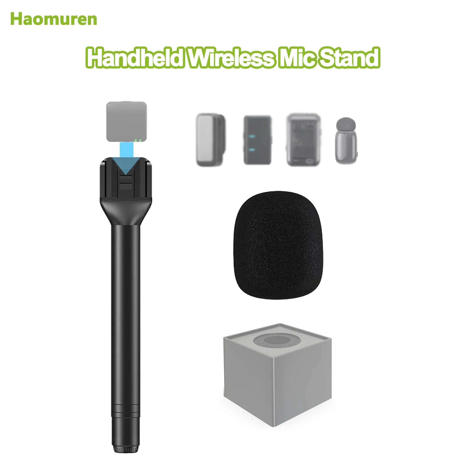 Haomuren Universal Microphone Stand Compatible with Wireless Mini Mics - For Interviews, Vlogs, YouTube, TikTok, Reporting