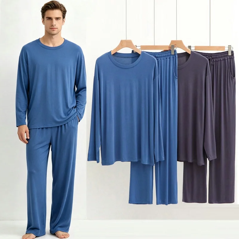 Solid Color Modal Men's Pajamas Set 2026 New Spring Autumn  Long Sleeved Homewear Comfortable Loungewear Home Suit Soft Pijamas