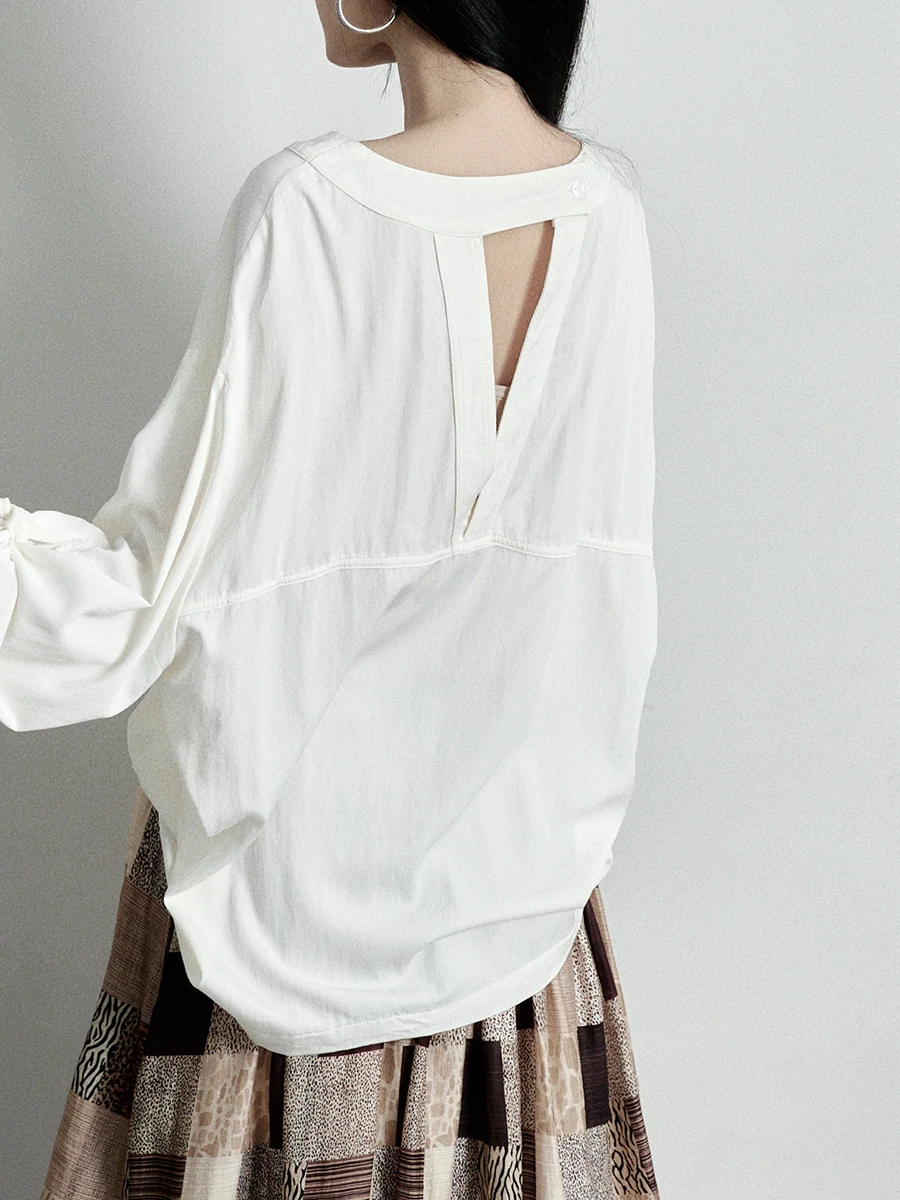 

Elegant Intellectual Artistic Style Long Sleeve Shirt Smooth Hollow out Design Comfortable Sliding Cover up Women's Fashion