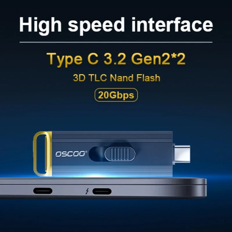 OSCOO 20Gbps High Speed USB Flash Drive Type C 3.2 Gen2*2  C Pull Button Pendrive 512gb 1TB Memory Disk  Stick Memory