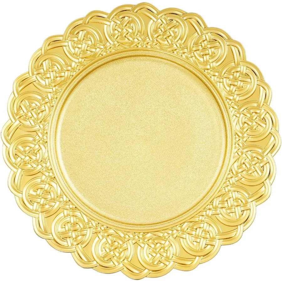

100 Pcs Charger Plates Bulk 13 Inch Antique Round Plastic Dinner Plate Embossed Rim Server Plate Floral Plates Reusable Serving