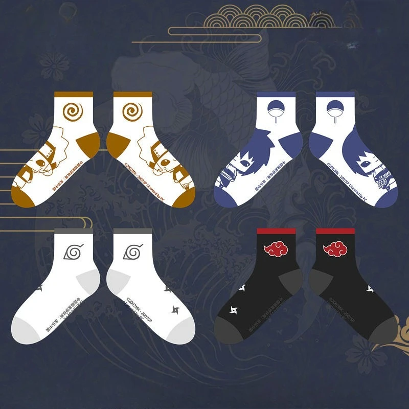 

Bandai Naruto Uchiha anime characters peripheral Red Cloud High Quality Socks Unisex Adult Cotton Socks Cosplay Outdoor Sockings