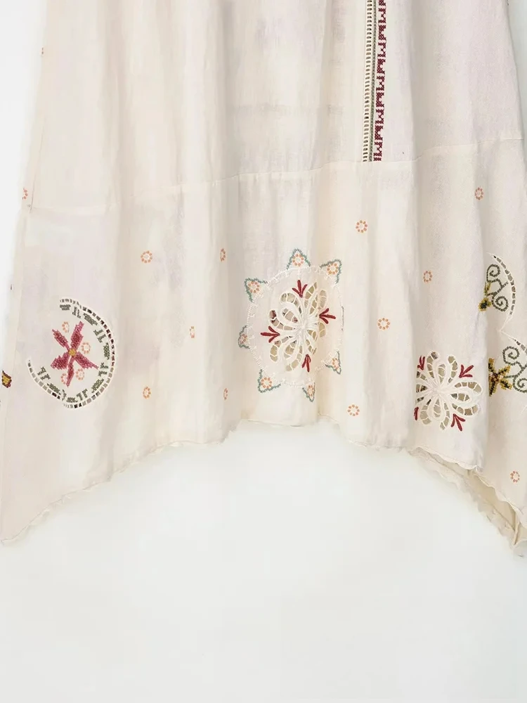 KONDALA Holiday Chic mujer bordado vestido camisola suelto sin mangas vestido recto largo moda 2025 Primavera Verano vestido de vacaciones