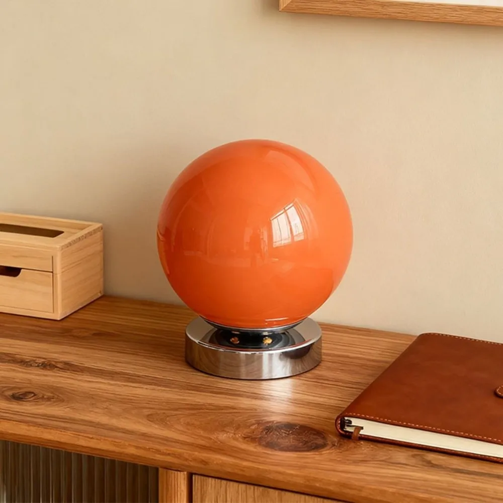 USB Powered Glass Ball Table Lamp with 3 Color Light Minimalist Spherical Night Light Vintage Modern Atmosphere Lamp for Bedroom