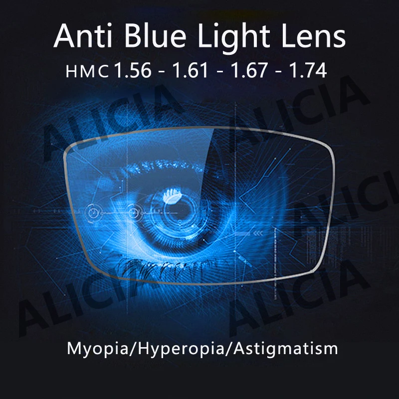 

ALICIA 1.56 1.61 1.67 1.74 Anti blue Light Blocking Lenses HD UV Myopia Hyperopi Office Optical Prescription Lens Men Women