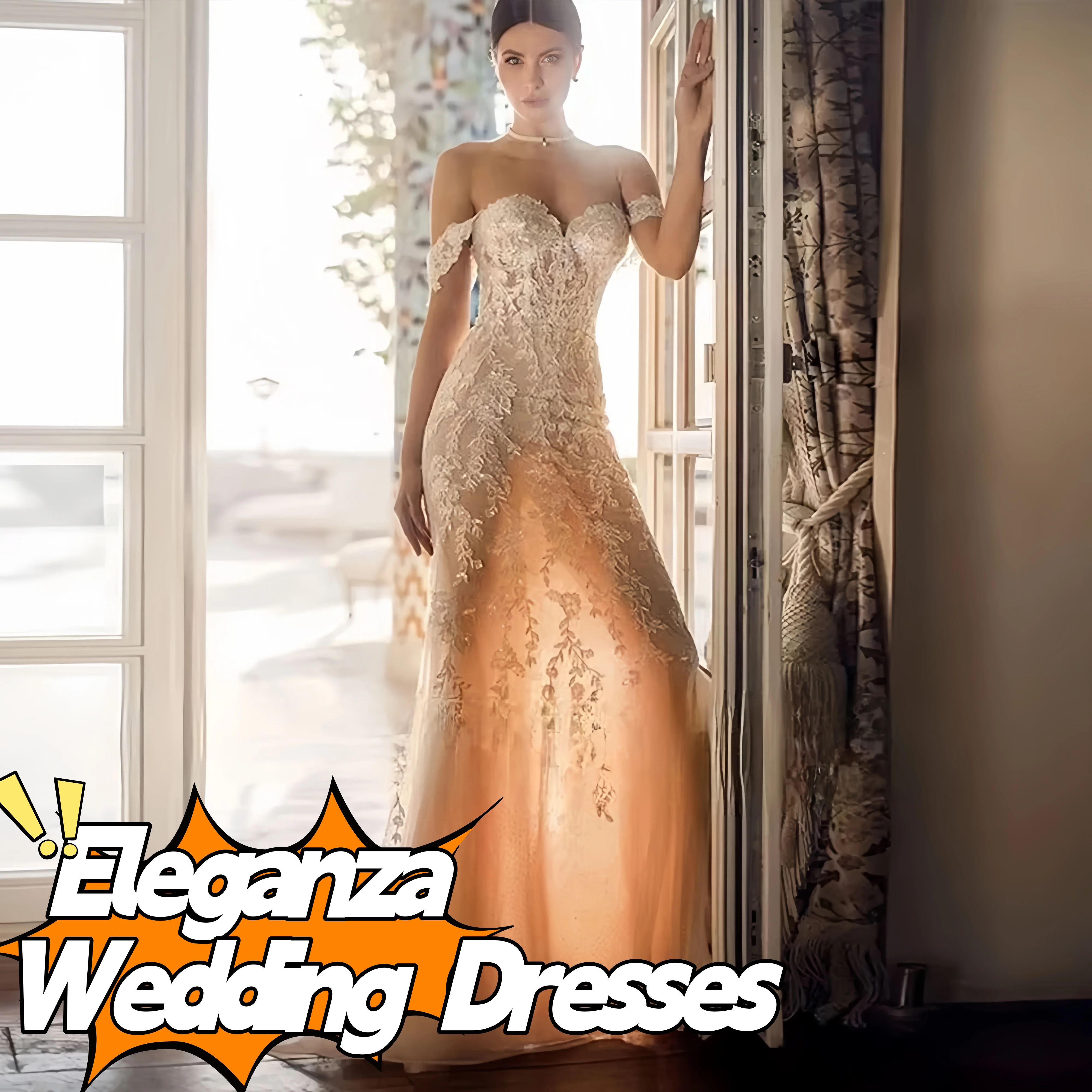 تخصيص الحبيب الرقبة قصيرة الأكمام مطرز الخصر مطرزة لامعة 2 قطعة فستان الزفاف حورية البحر مع قطار للانفصال