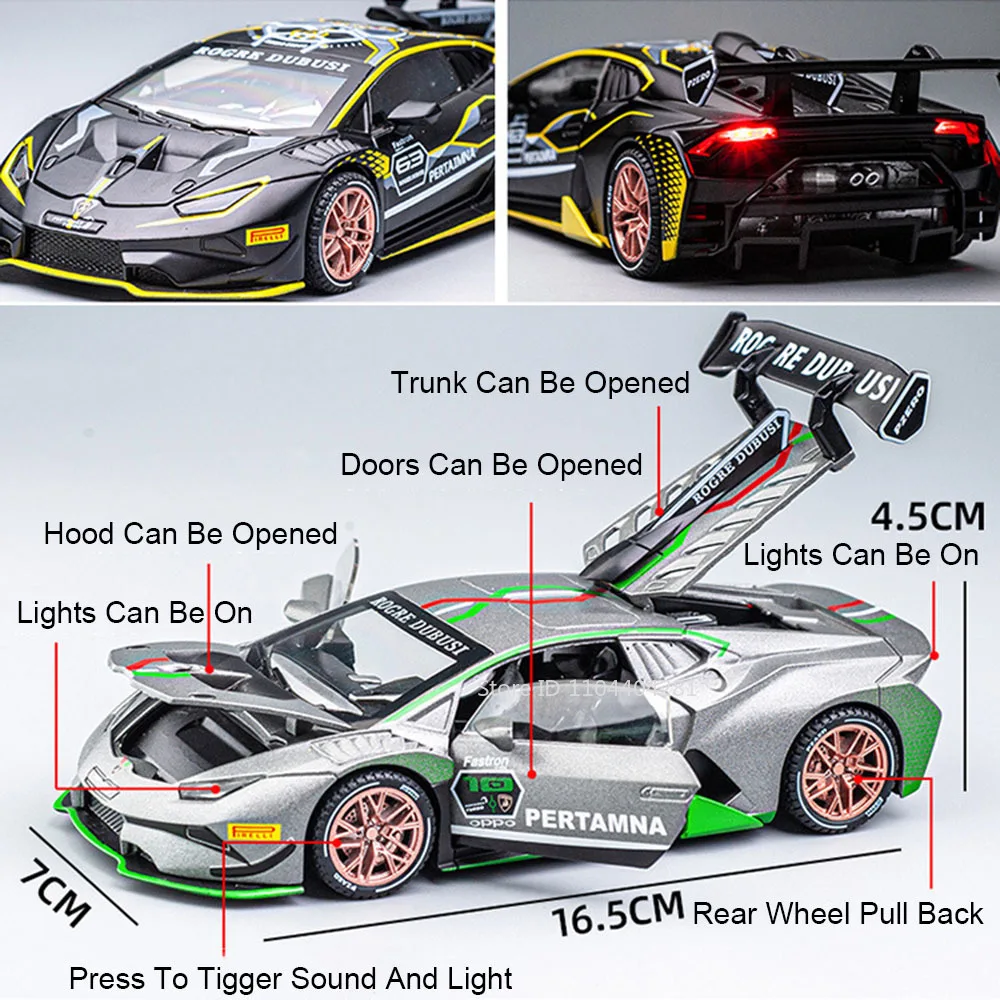 1:32 Huracan ST EVO SCV12 Auto sportive in lega Diecast Giocattoli Modelli Suono Luce Tirare indietro Porte Veicoli aperti Regali di compleanno per bambini