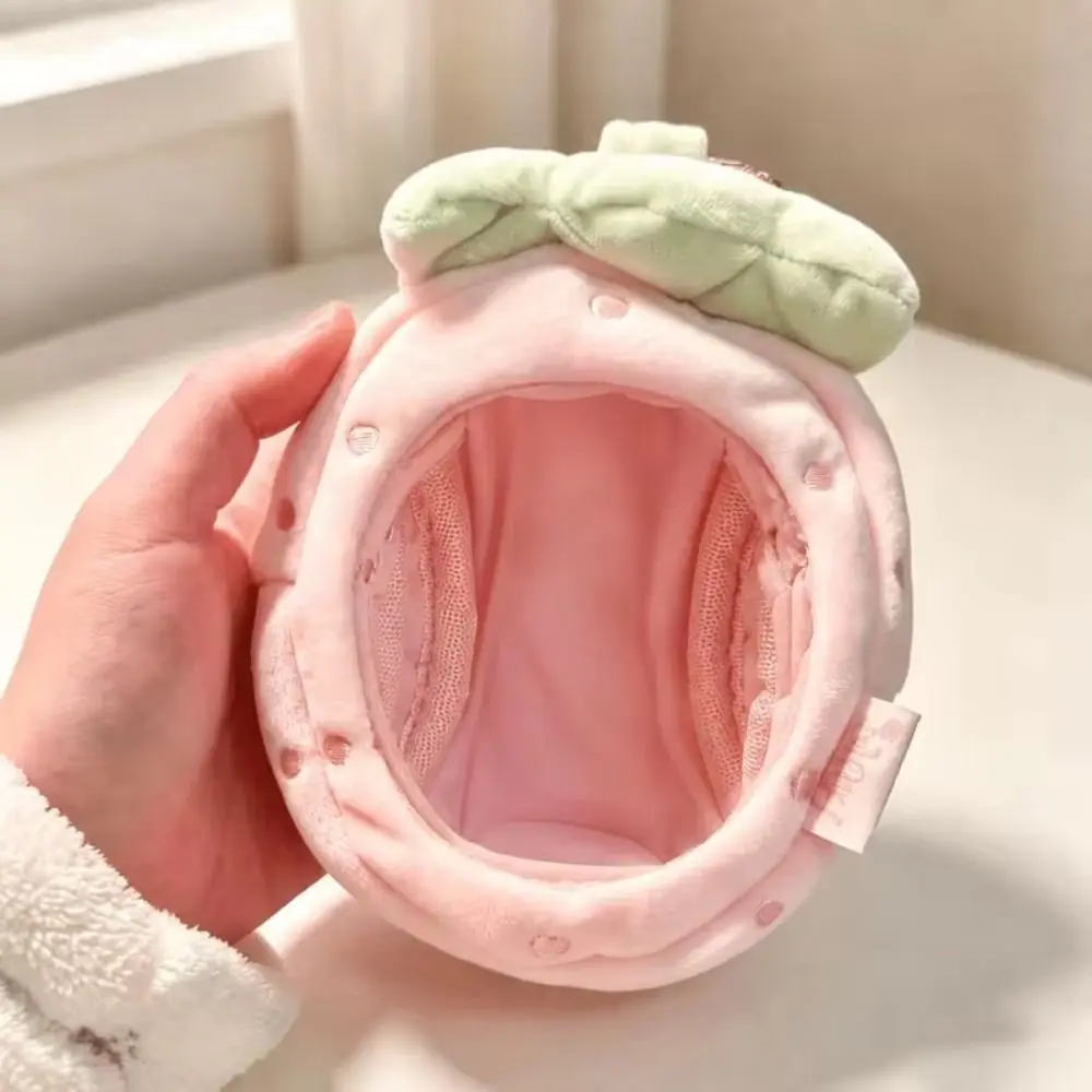 Portable Doll Display Bag Clear Window Hanging Clip Doll Carrying Pouch Strawberry Shape Pink Strawberry Doll Bag Travel