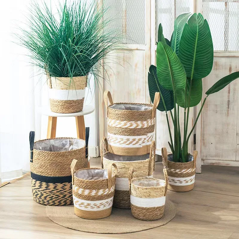 

Fancy Wicker Planter Basket Natural Flower Pot Home Decor Garden Laundry Bamboo Seagrass Storage Baskets Sundries Organizer