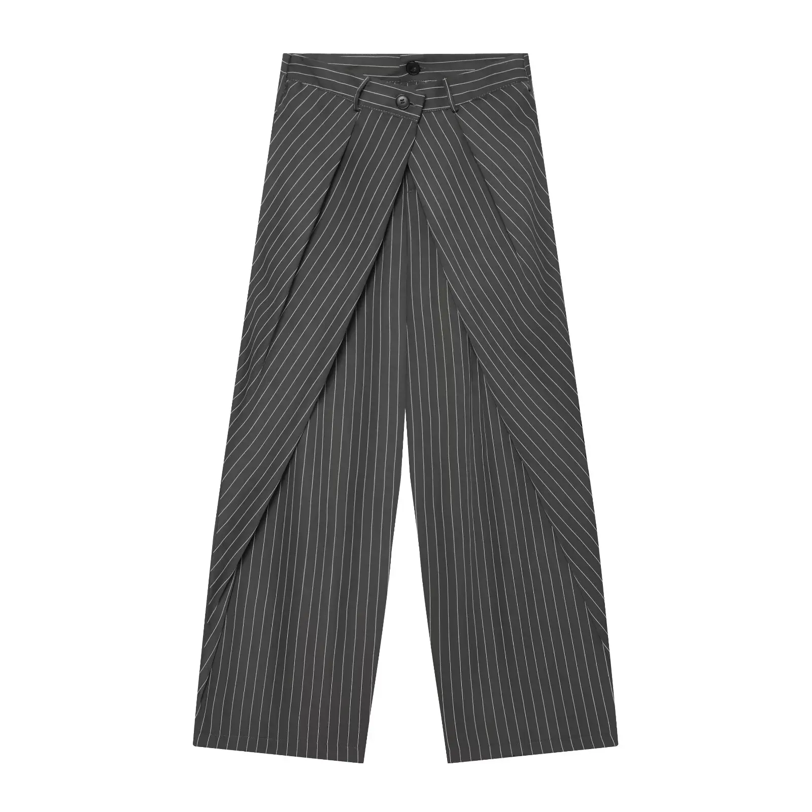 TFMLN Damen Mode Weite Hosen Vintage Hohe Taille Reißverschluss Lässige Gerade Hochgeschnittene Plissierte Lange Hosen Neu – Detail 2