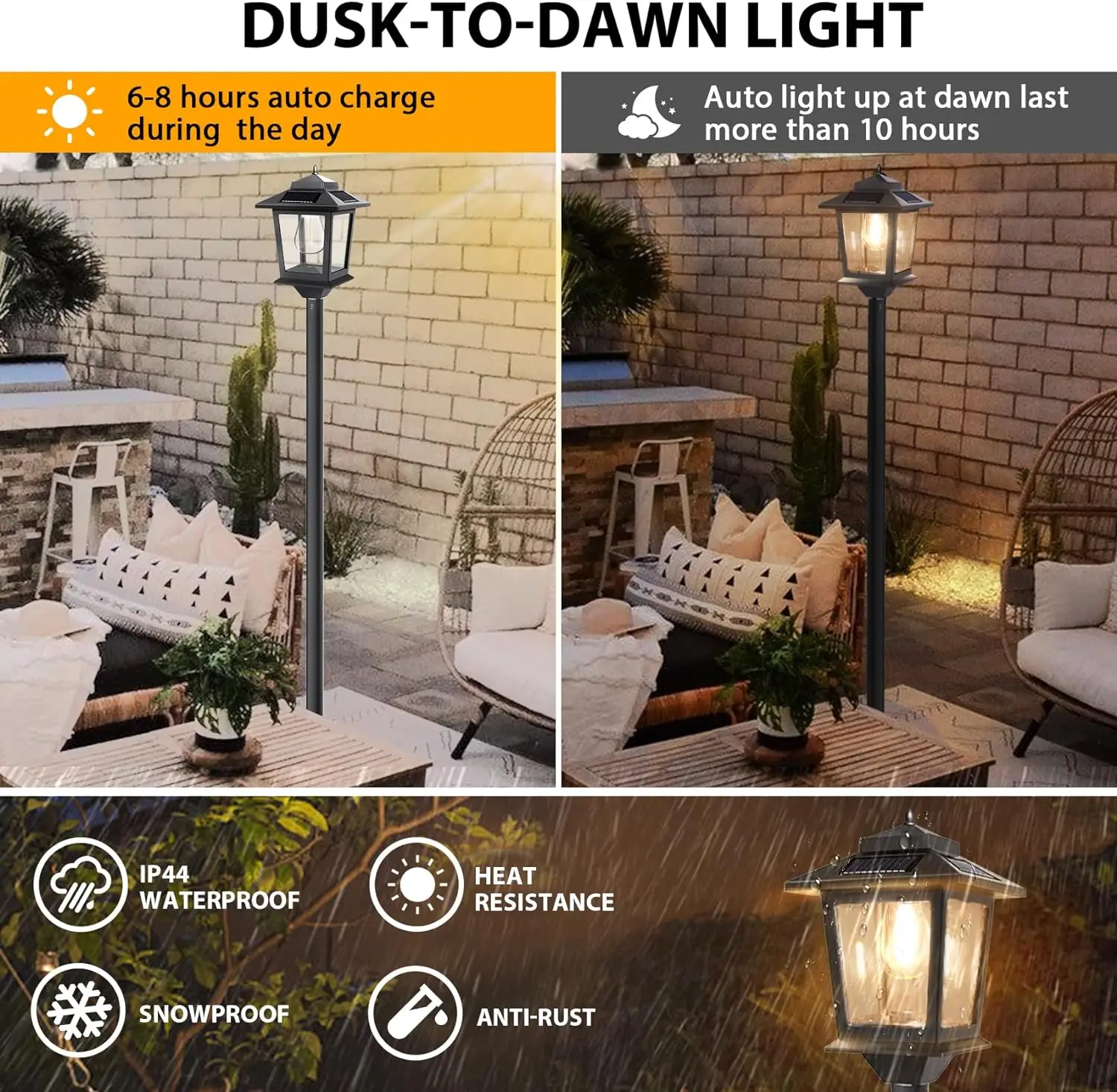 2 packs Solar pillar lights, outdoor lamp poles, gardens, backyards, passageways, retro, warm white