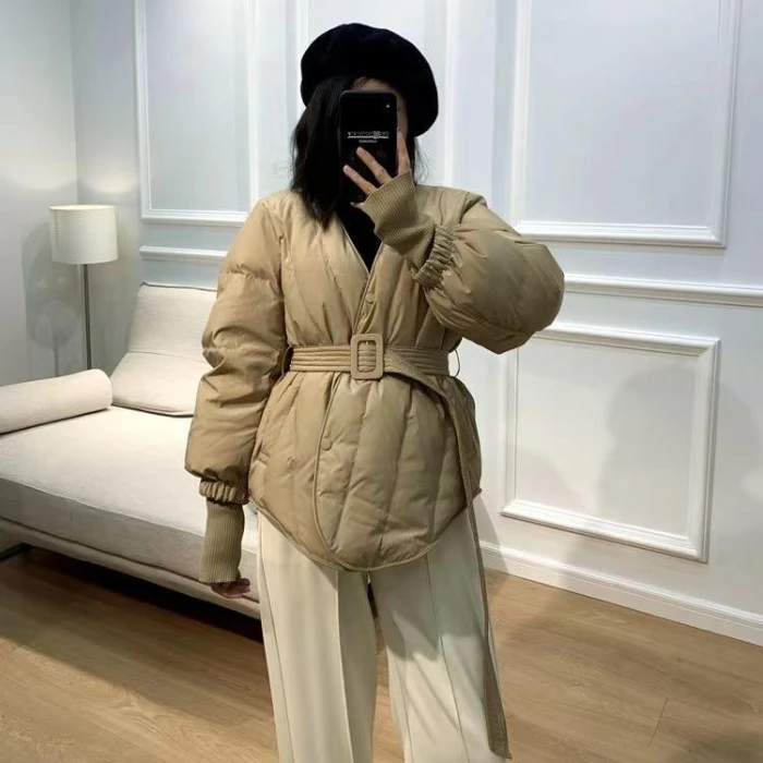 2023 New Design Women Winter Solid Sashes Coat Female Thick High Quality Students Outwear Sweet Womens Jacket Streetwear