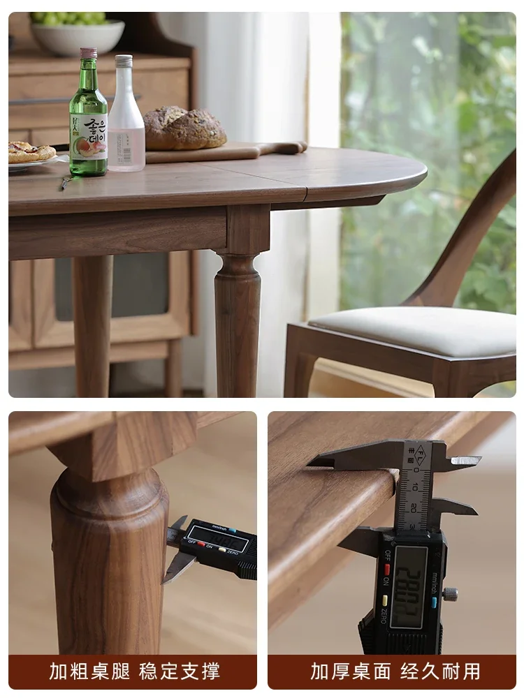 Black Walnut Japanese Vintage Half Round Dining Table Foldable Table Retractable Dining Table