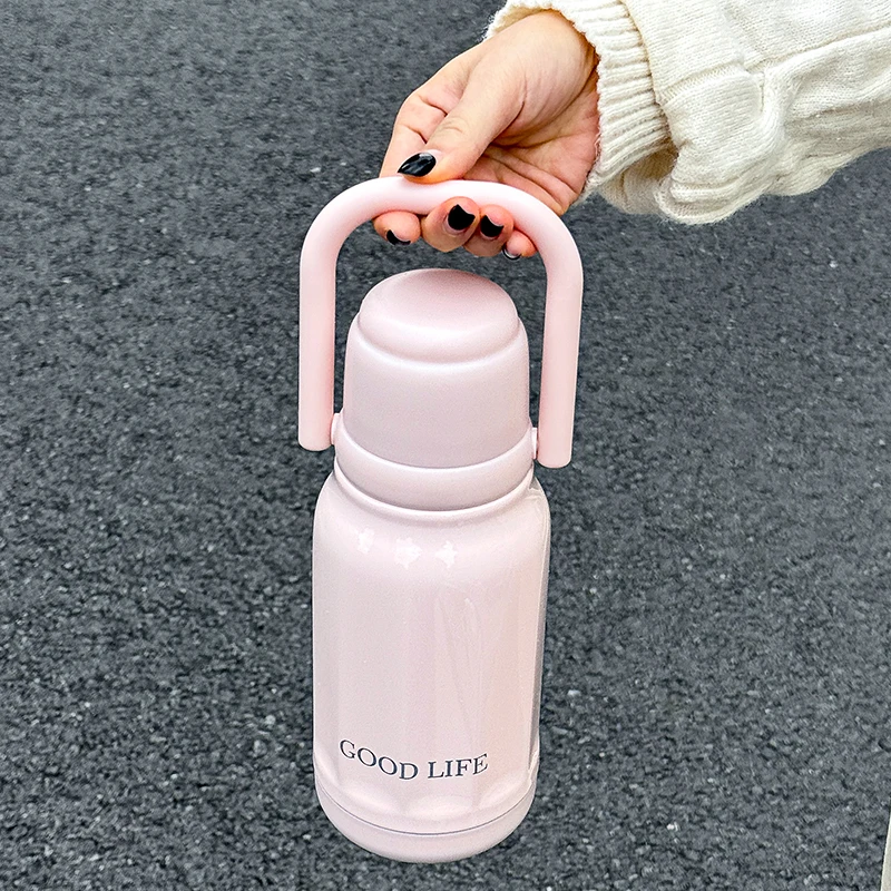 1pc 660ml Dual Drink Thermos with Handle & Bowl Lid, Portable Outdoor Direct Drink Insulated Water Bottle