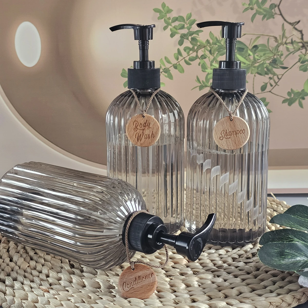Bottiglie con pompa per sapone da 3 pezzi, dispenser per shampoo e balsamo ricaricabili da 16,9 once, elegante decorazione per la casa, ideale per il bagno