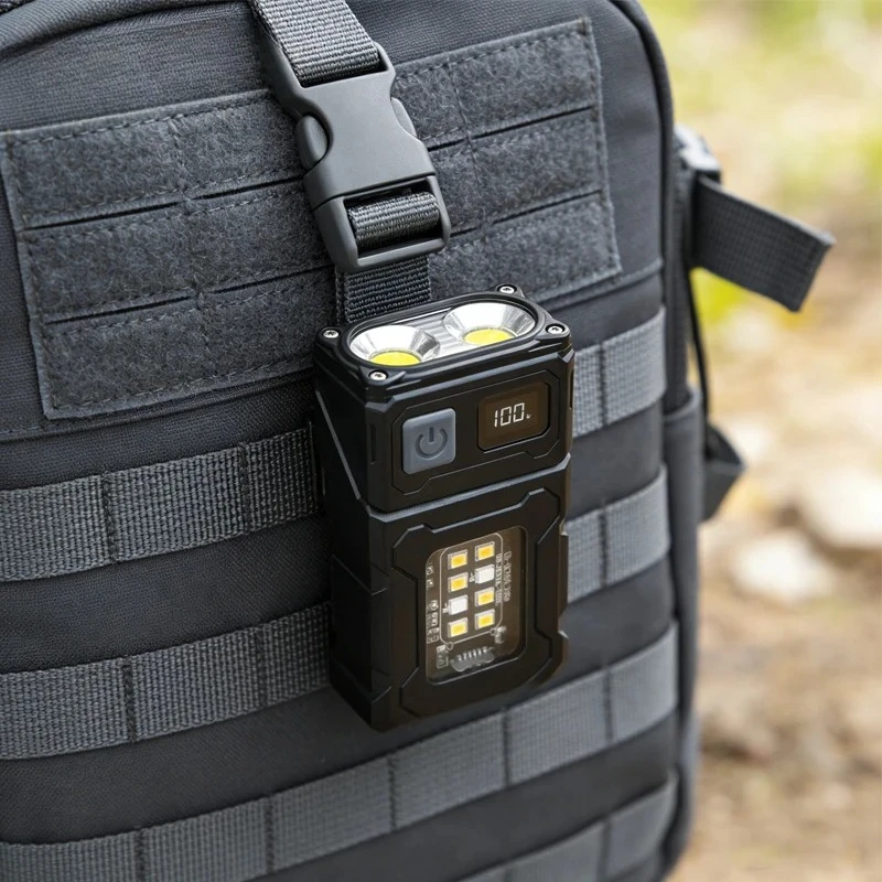 Linterna LED Portátil con Ángulo Ajustable, Linterna Táctica Multifuncional para Exteriores, Luz de Trabajo con Imán, USB, Molle, para Mochila, Camping