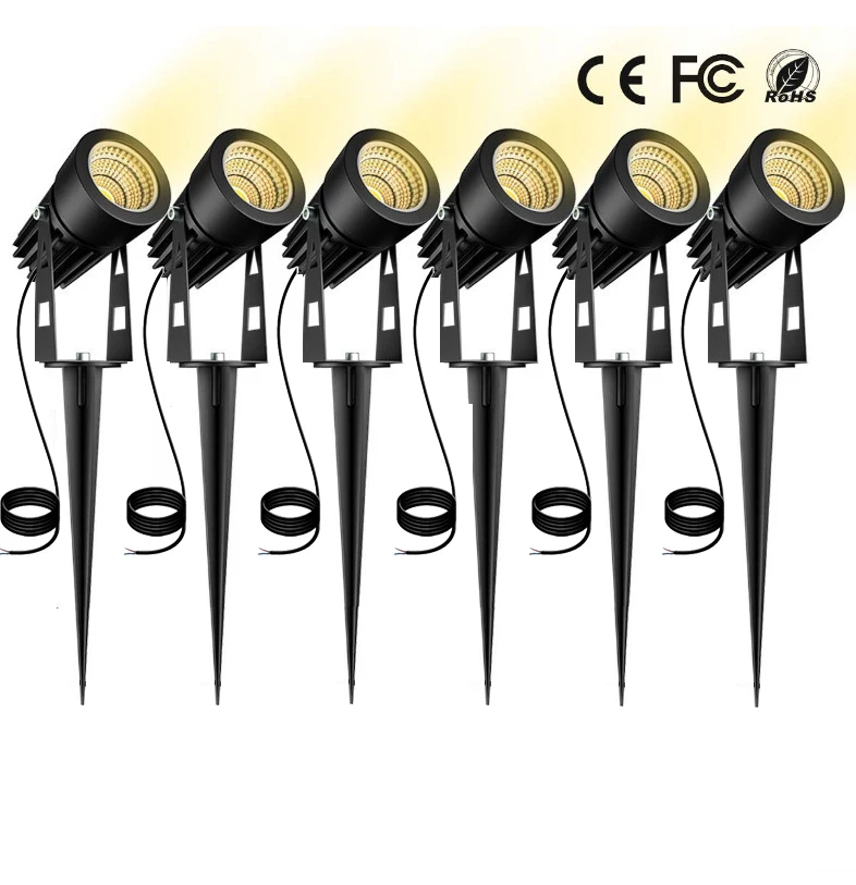 Home 6-12PCS LED Garden Lighting 5W Outdoor Spike Lawn Lamp Waterproof Lighting Spotlights AC110V220V DC12V24V 0.5 Meter Wire