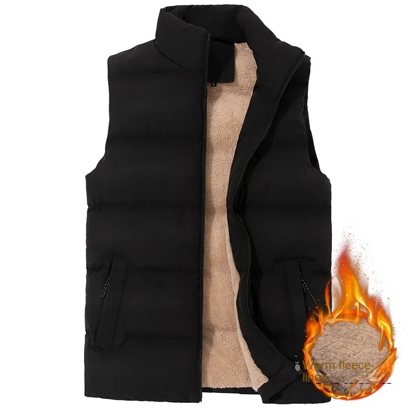 Autumn and Winter Down Cotton Waistcoat for Men with Wool Thickened Large Size Middle-aged Vest Lamb Wool Coat Tide