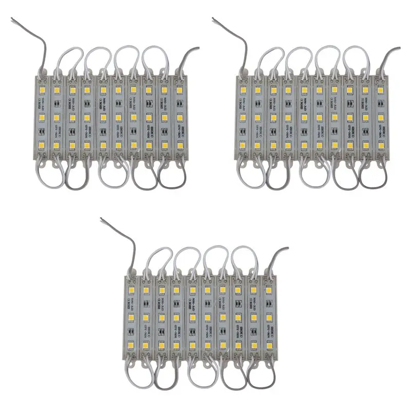 3 X 10Pcs 5050 SMD 3 LED Module LED Strip String Light Waterproof DC 12V Warm White-AT36