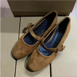 2025 Spring Brown Women Barefoot Shoes Comfortable Round Toe Faux Suede Shallow Soft Bottom Walking Female Outdoor Ballet Flats