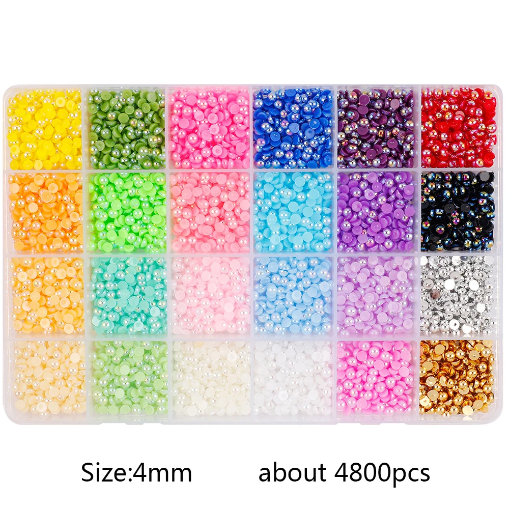 1 Box  Half Round ABS Pearl Beads Flatback Rhinestones For  Jewelry  Nail Art Garment Cup DIY Decor Craft  H1210