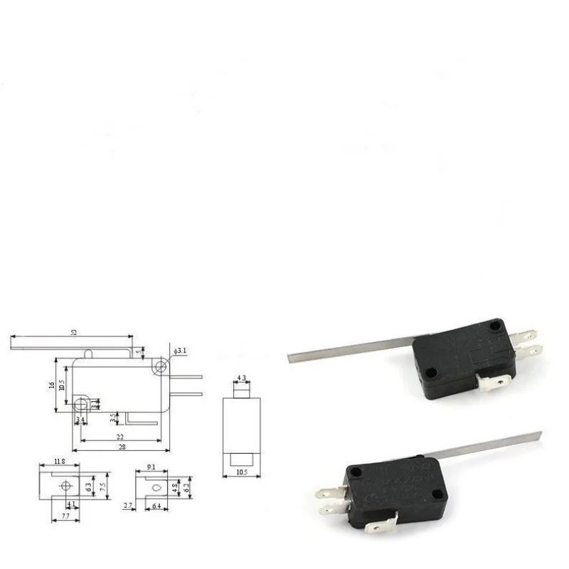 Schwarzer KW7-0 3-poliger Mikroschalter-Fahr end schalter mit ultra langem Hebel 1no 1nc 16a 250vac t125