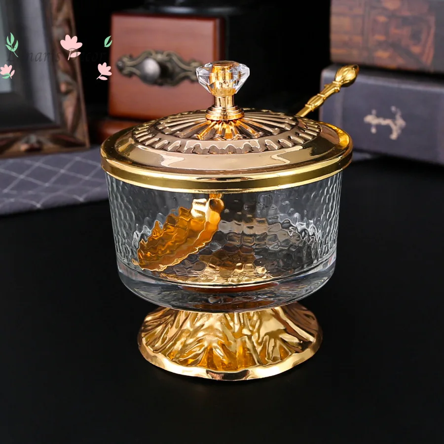 

European-style household wrought iron glass sugar jar household kitchen salt seasoning jar soy sauce vinegar jar living room