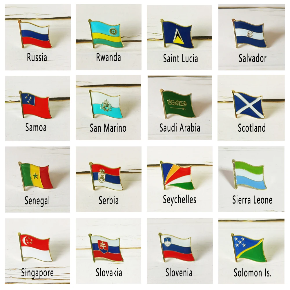 National Flag Metal Lapel Pin Country Badge All the World Russia Saudi Arabia Scotland Serbia Singapore Slovenia Slovakia Rwanda