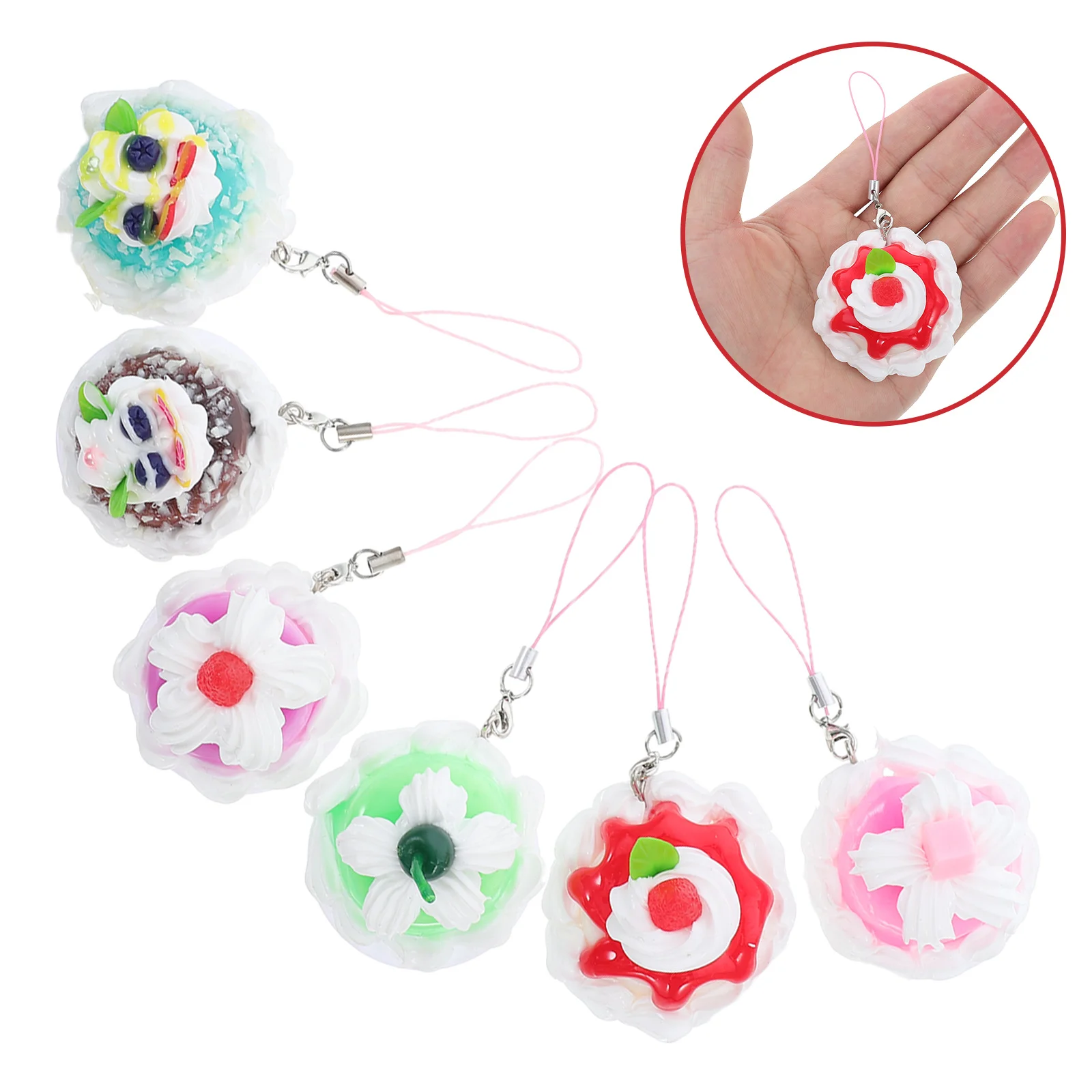 

6pcs Mini Cake Pendant Keychain Cute Bag Charm For Keys Wallets Decor Creative Dessert Jewelry Lightweight Fashion Accessory