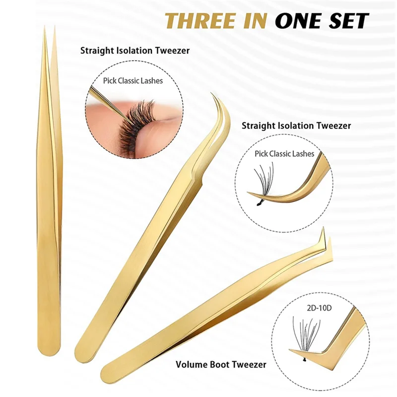 ABUP-Professional Lash Tweezers Set - 5 Stainless Steel Tweezers For Precise Eyelash Extensions