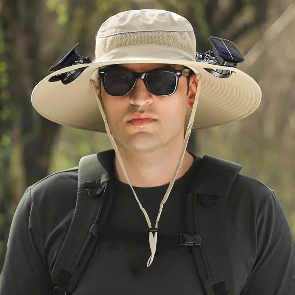 

Fishing Hat with Fan Dual Fans Outdoor Hat Men's Solar Fan Fisherman Hat with Windproof Brim Usb Charging Anti-uv for Outdoor