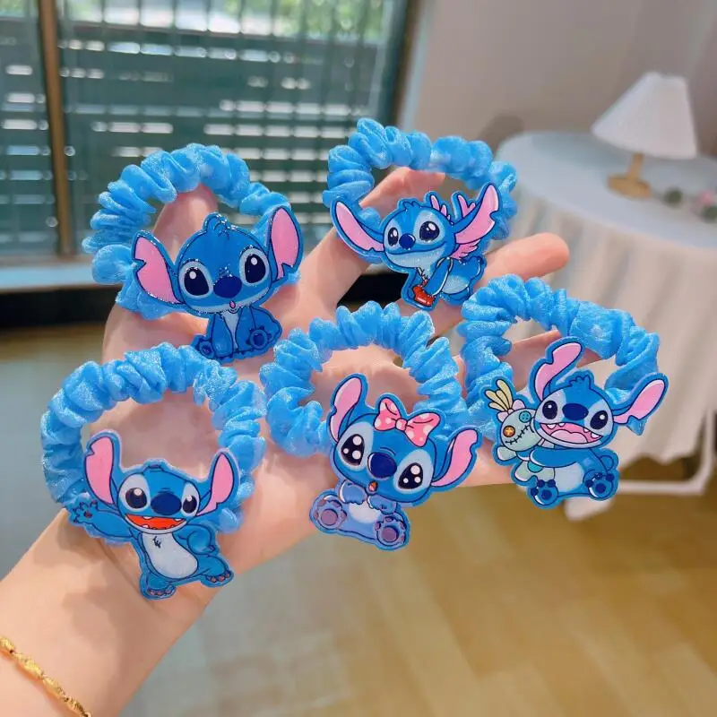 Hot 10pcs Sale Disney Anime Stitch Hair Bands Kawaii Stitch Hairpin Cartoon Rubber Band Hair Accessoires Girl Gifts Toy Figure